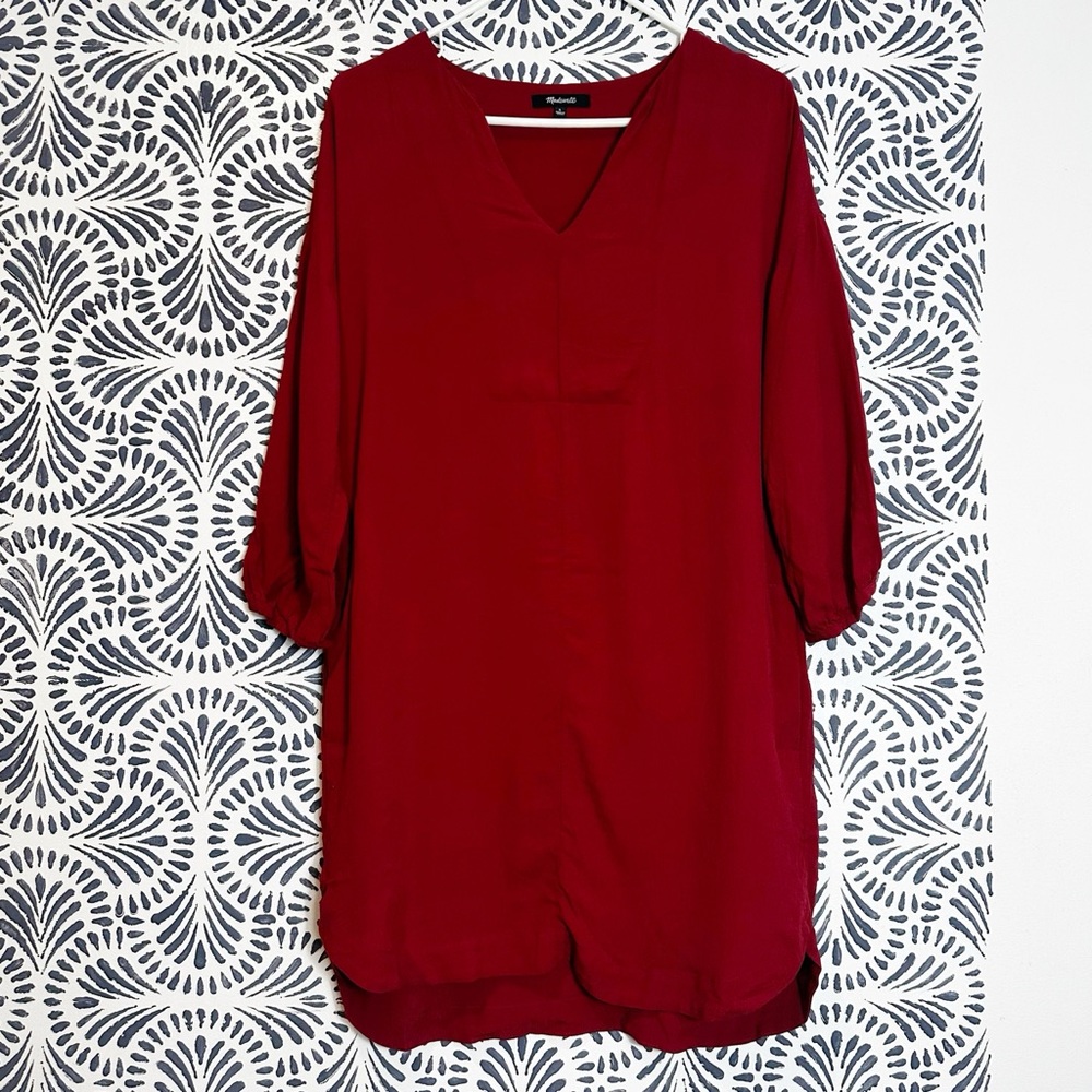 Madewell Du Jour Burgundy Tunic Dress With Pockets